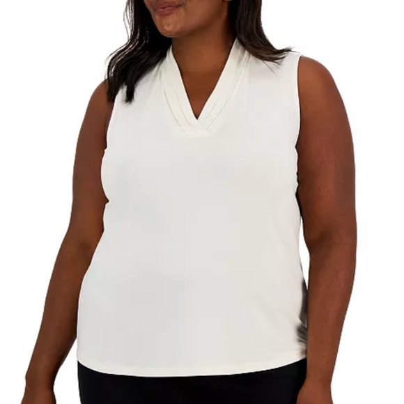 Anne Klein Triple Pleat V-Neck Sleeveless Top/Shell White Neutral Size 2X NWT - Picture 1 of 15